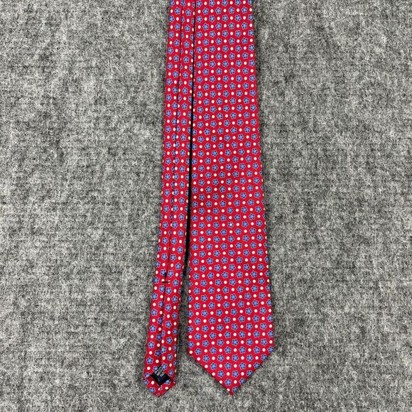 Lands End Tie Mens 60" Long 3.5"‎ Wide Hand Sewn Silk USA Designer Red Flowers - Picture 1 of 8